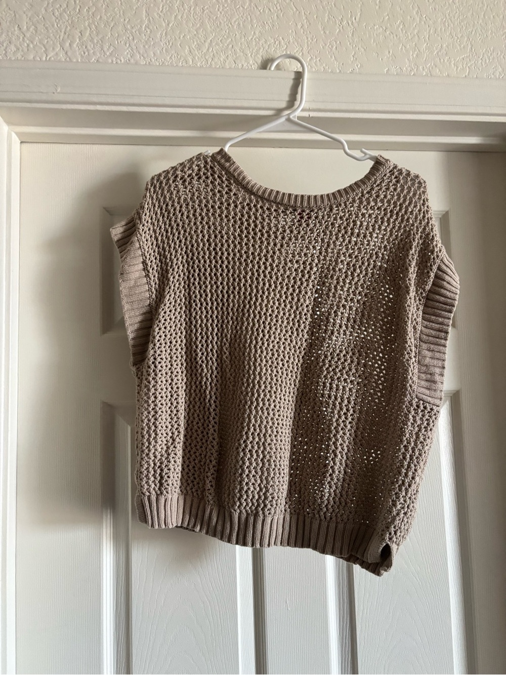 Vince Camuto Taupe Open-Knit Sleeveless Sweater